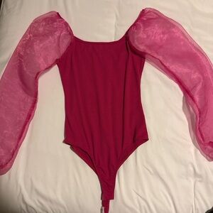 Pink bodysuit with puffy sheer sleeves